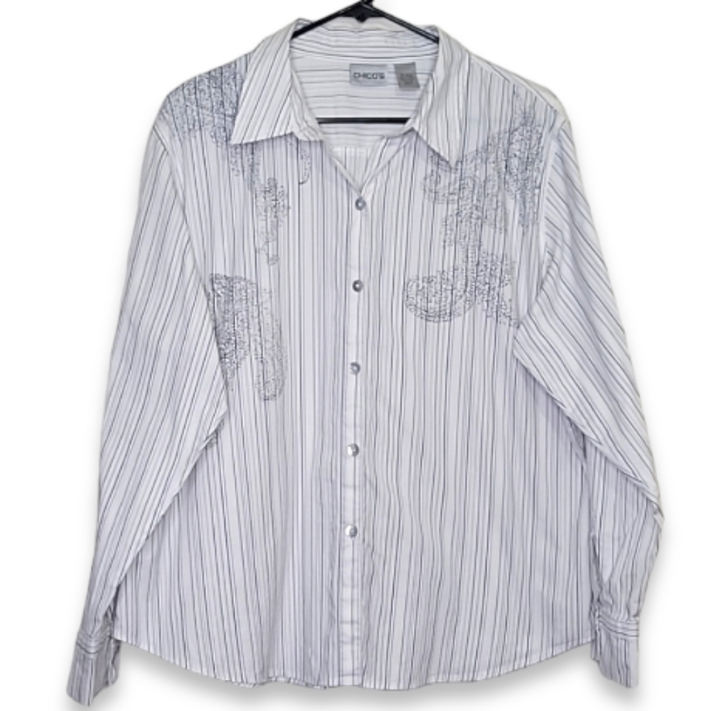 Chico's Striped Floral Western Button Front Blouse, Chico's 3 XL